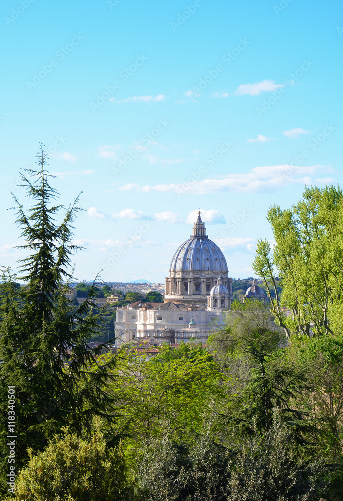 Rome (Italy) - The famous Janiculum hill and terrace, with emotional cityscape on the Italy capital. Here: Saint Peter Basilica Rome (Italy) - The famous Janiculum hill and terrace, with emotional cityscape on the Italy capital. Here: Saint Peter Basilica