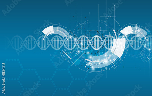 dna and medical and technology background. futuristic molecule structure presentation