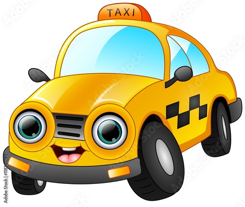 Happy taxi cartoon isolated on white background
