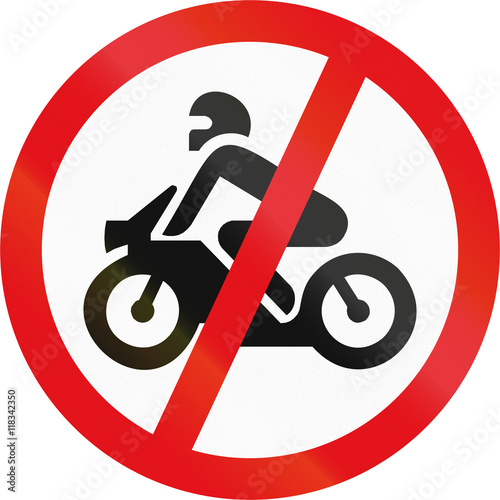 Road sign used in the African country of Botswana - Motorcycles prohibited photo