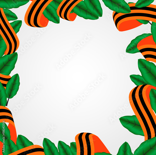 the frame of laurel leaves with an orange and black stripes ribb