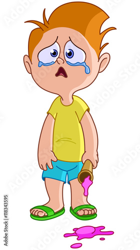 Crying kid with fallen icecream