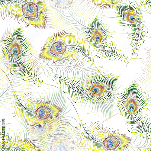 Beautiful vector peacock feathers seamless pattern