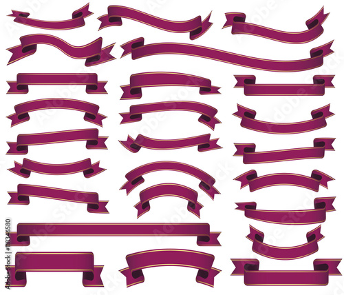 set of purple colored ribbon banners