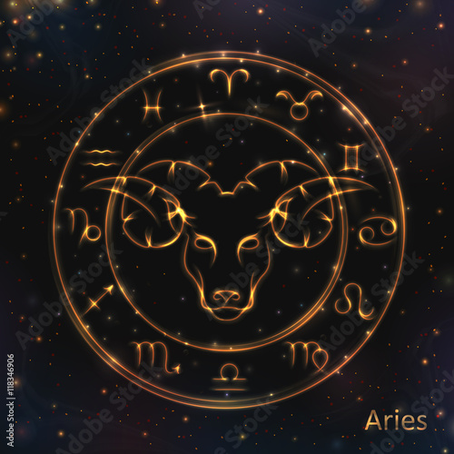 VECTOR eps 10. Glowing Aries. Astrology Zodiac Signs