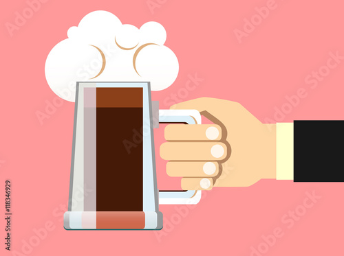 Male hand holding a beer mug.