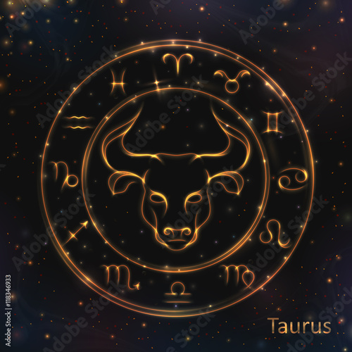 VECTOR eps 10. Glowing Taurus. Astrology Zodiac Signs
