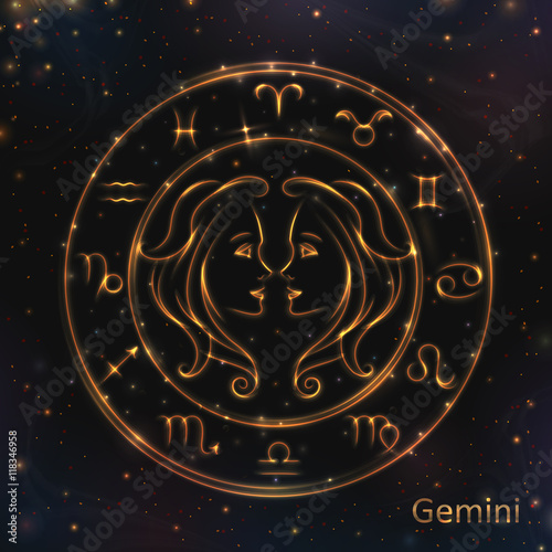VECTOR eps 10. Glowing Gemeni. Astrology Zodiac Signs