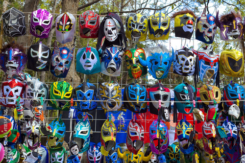 Various colorful wrestling masks photo