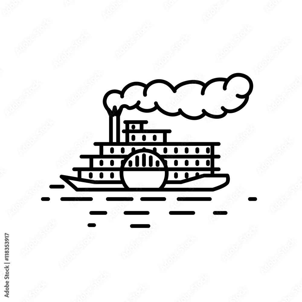 Flat linear retro steamboat illustration Flat linear retro steamboat illustration