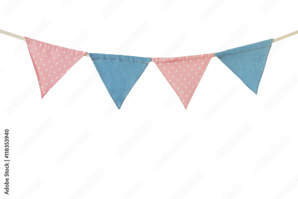 Fototapeta premium Hanging party flags isolated on white background