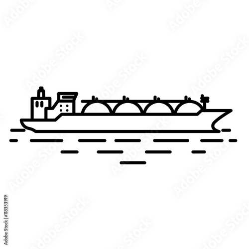 Flat linear liquefied natural gas or LNG tanker ship illustration