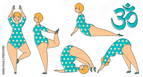 Plus size woman doing yoga exercises