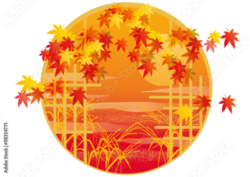紅葉 窓 空すすき 白