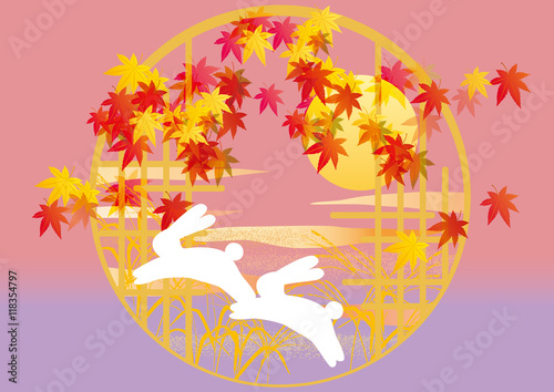 紅葉 窓 空すすき うさぎ