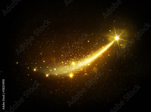 Golden magic Star, Shooting Star on black background, Comet