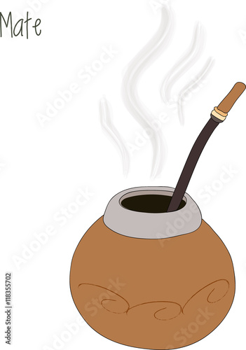 Mate tea, calabash, vector illustration