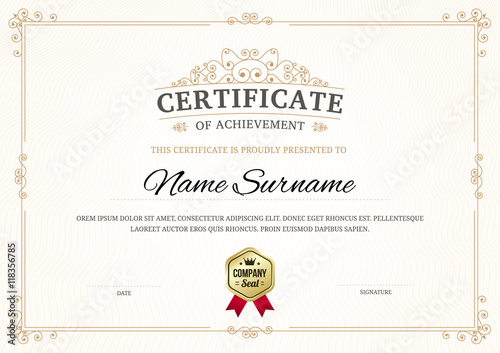 Certificate of achievement vector template background. photo