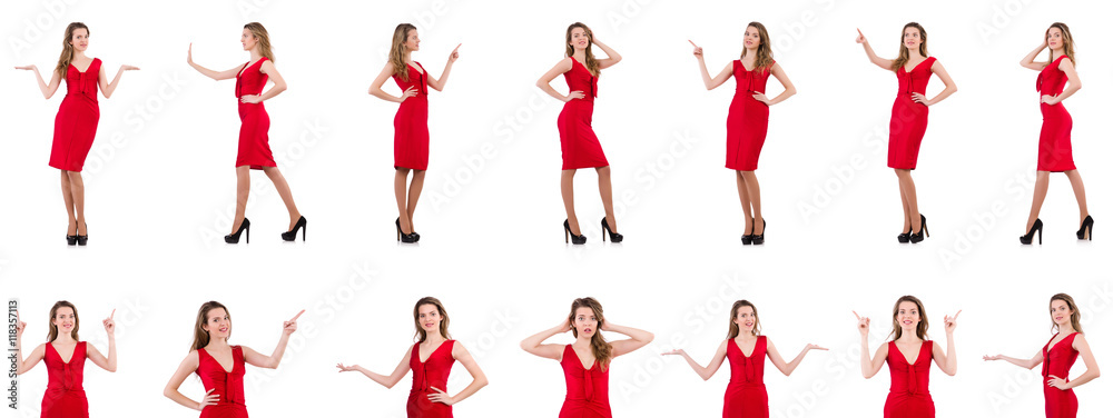 Young woman in red dress isolated on white Young woman in red dress isolated on white