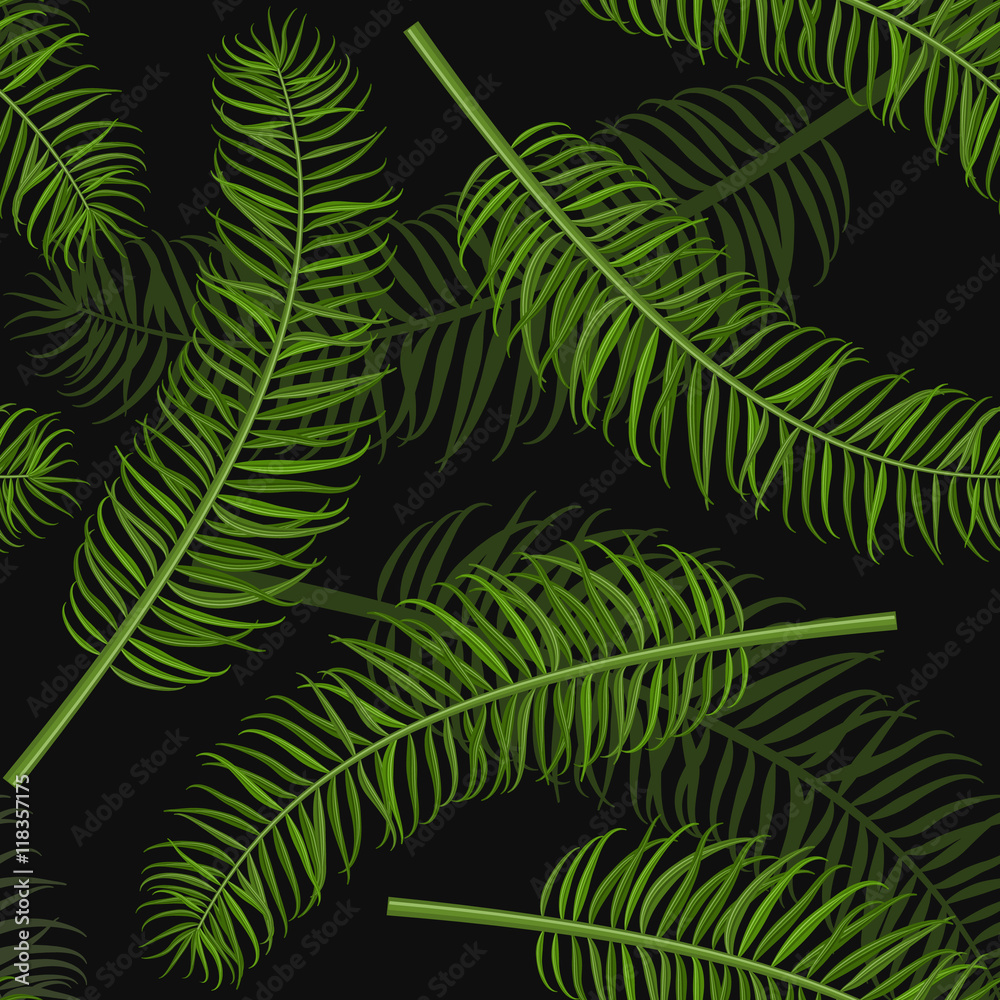 Seamless green palm leaves pattern background
