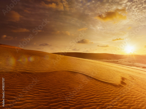 White sand dunes on sunrise  Mui Ne  Vietnam