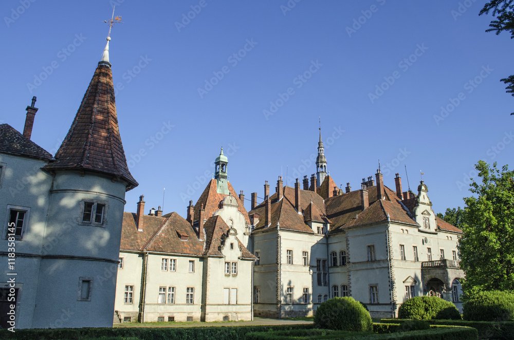 fragments of hunting castle of graphs Shenborn in the village of Carpathians, Ukraine
