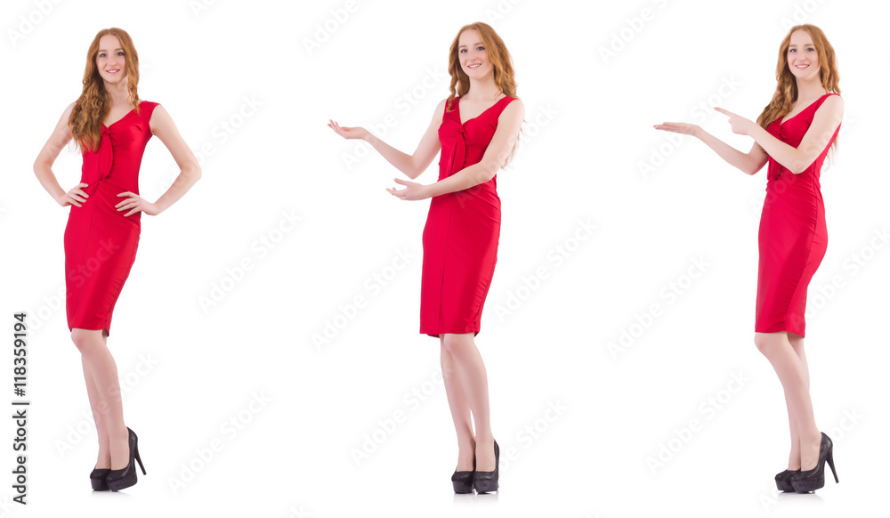 Pretty young girl in red dress isolated on white Pretty young girl in red dress isolated on white