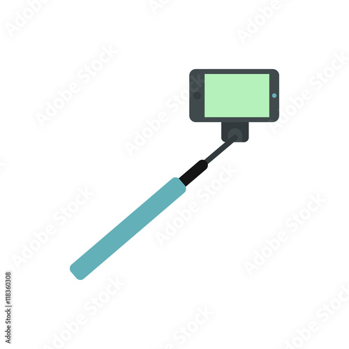 Selfie monopod stick icon in flat style on a white background