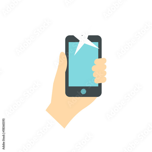 Hand holding smartphone icon in flat style on a white background