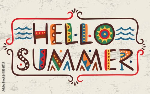 Hello summer-words in ethnic african style Vector elements-lette