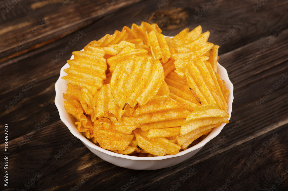 Plate of potato chips Plate of potato chips