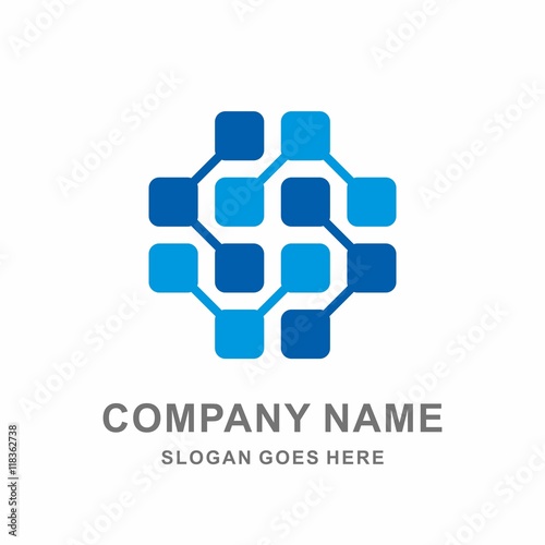 Geometric Square Cross Connection Data Medical Pharmacy Vector Logo Design Template