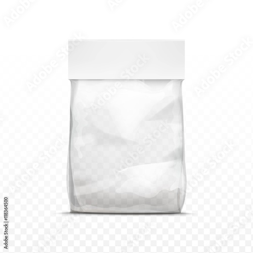 Vector White Vertical Sealed Empty Transparent Plastic Bag for Package Design  Close up Isolated on Transparent  Background
