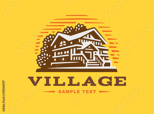 Logo wooden house on yellow background