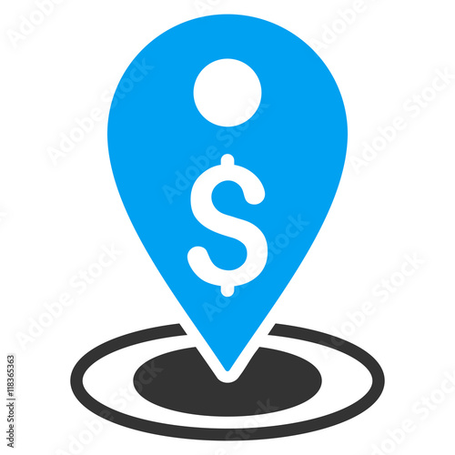 Money Place icon. Vector style is bicolor flat iconic symbol with rounded angles, blue and gray colors, white background.