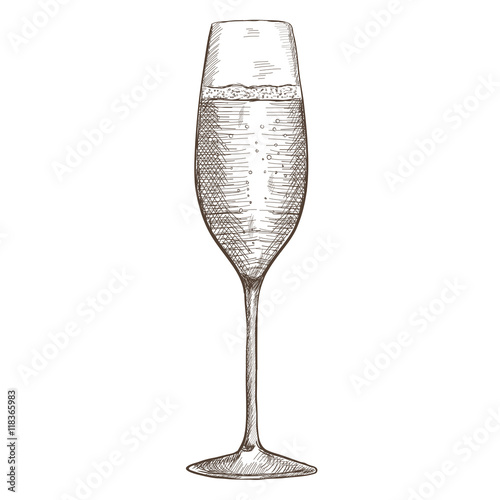 Glass of champagne. Hand drawn sketch