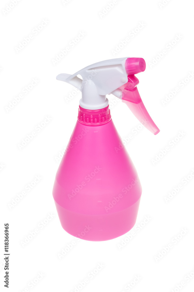 Pink plastic sprayer can isolated on white Pink plastic sprayer can isolated on white