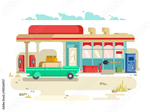 Gas stantion retro flat design