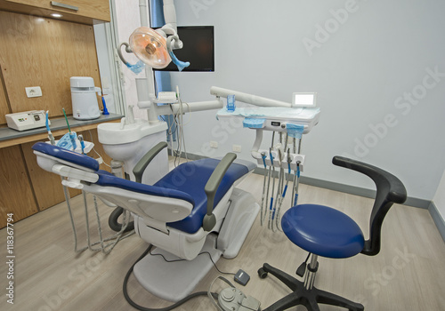 Interior of dentist surgery clinic with chair