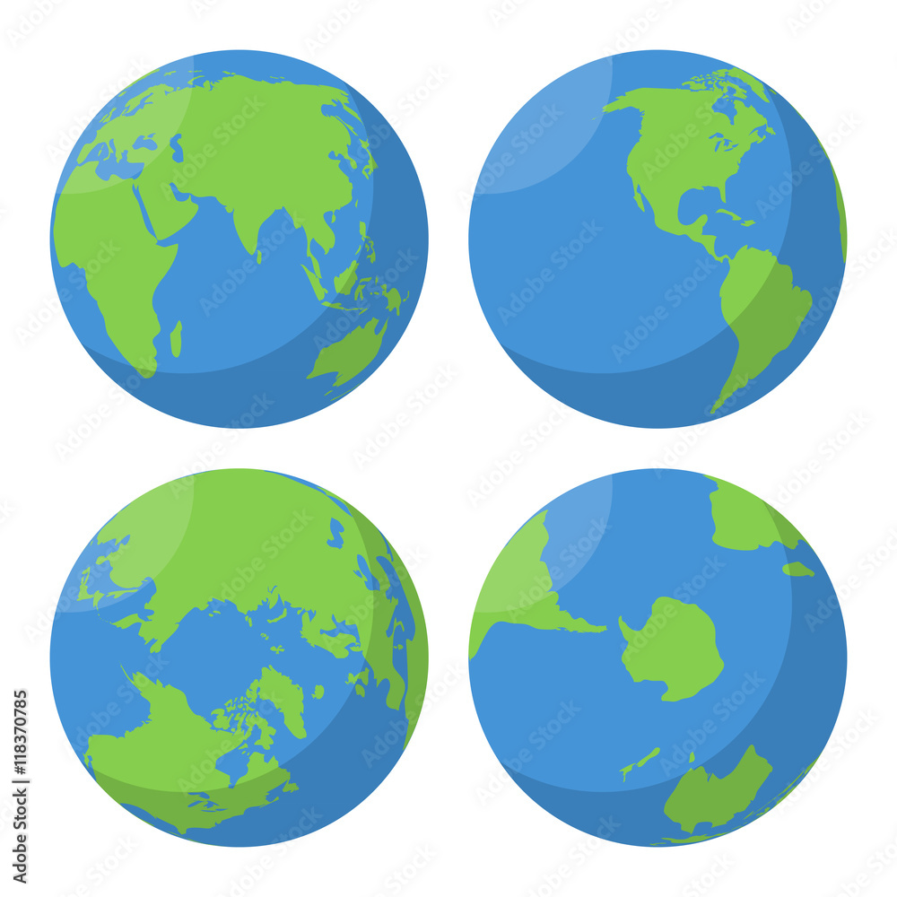 Flat Earth globe vector icons set