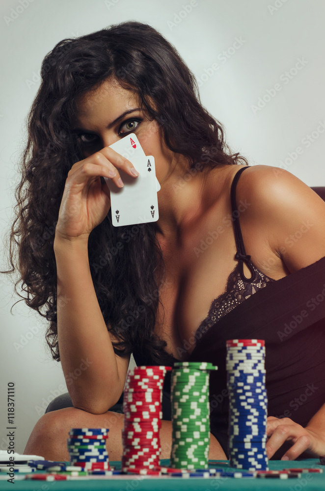 Lick Digital Sortie Sexy poker girl, covering face with cards Stock Photo | Adobe Stock