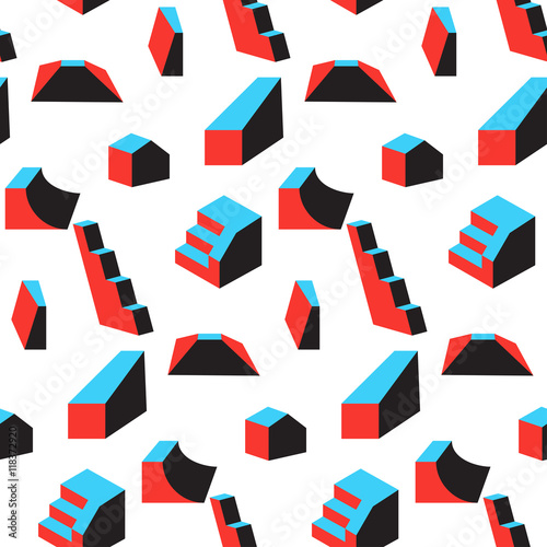 3d stairway irregular geometric shapes and objects modern vector pattern