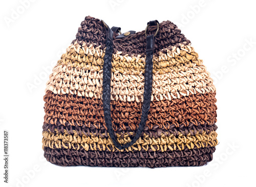 Corn husk straw bag separated on white background
