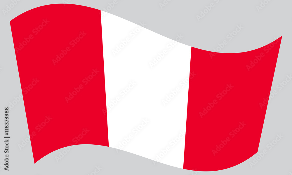 Flag of Peru waving on gray background