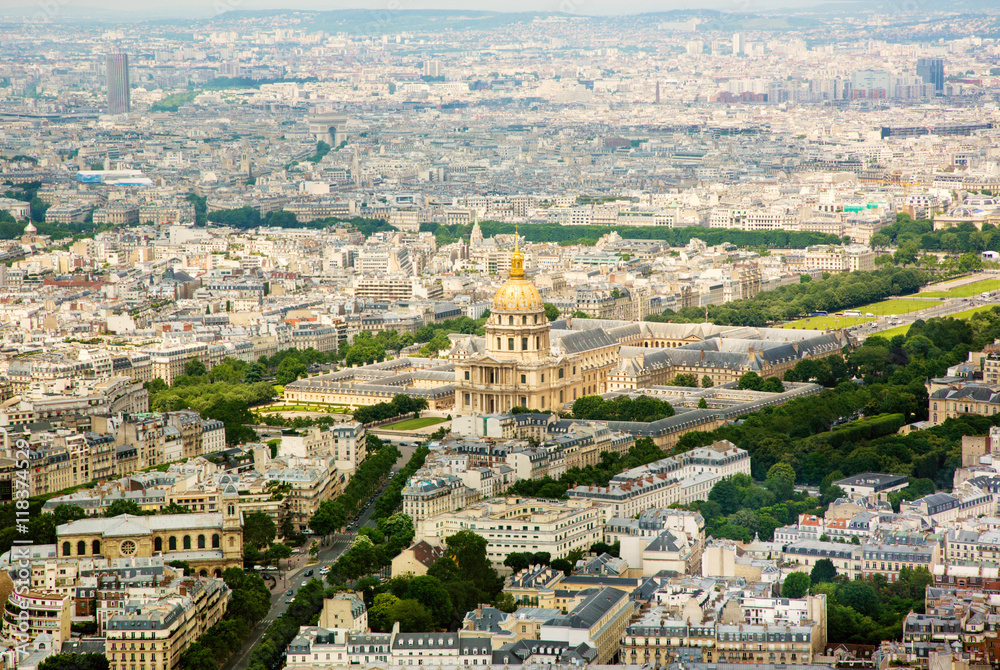 Panorama aerial View on Les Invalides in Paris, FRANCE