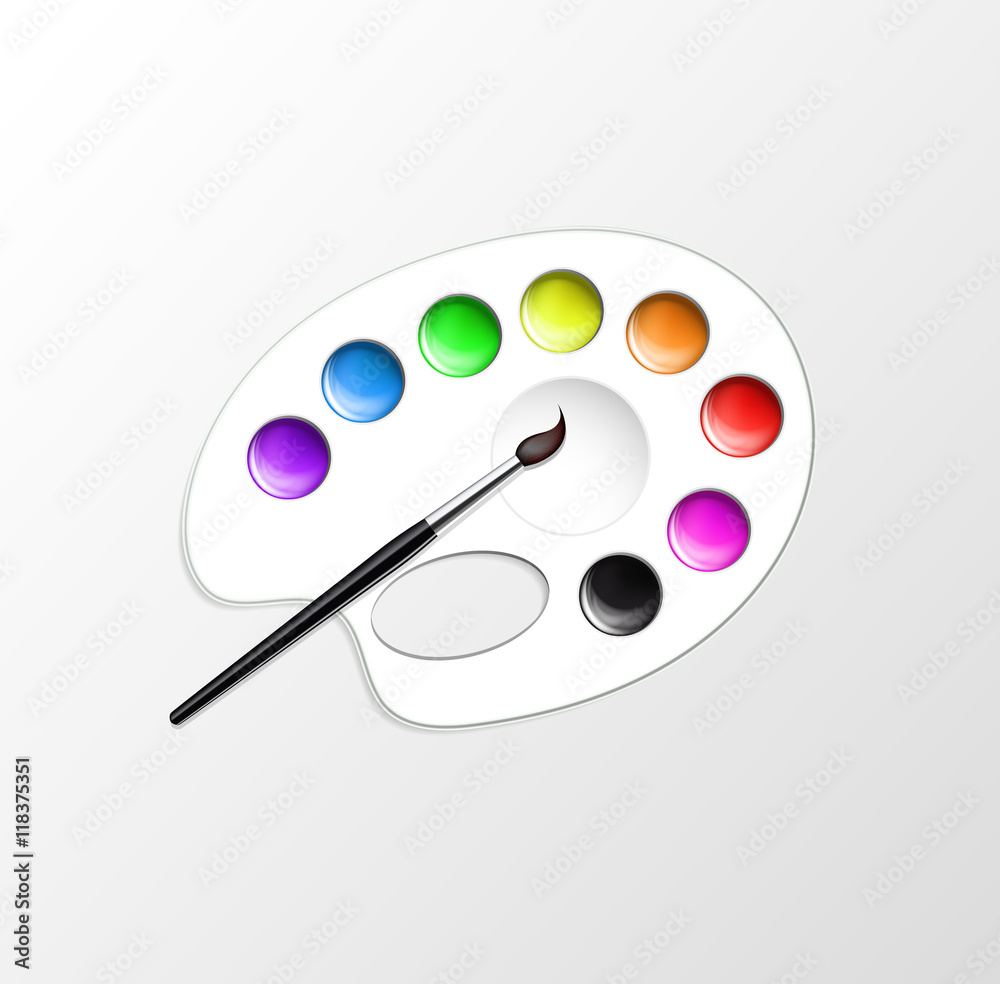 Modern art palette with brush and eight colors, vector illustration
Modern art palette with brush and eight colors, vector illustration