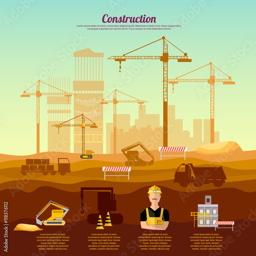  Construction site infographics industrial background vector