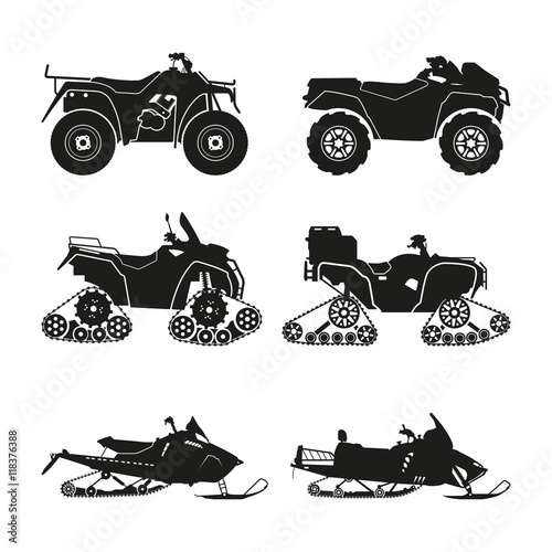 Collection of silhouettes of ATV. Set cross-country vehicles