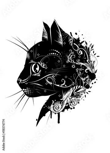 ein floral verzierter Kopf einer Katze. Katzenkopf im Scherenschnitt Stil –  Stock-Illustration | Adobe Stock