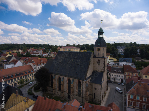 aerial view church St. Nicolai schmoelln thuringia germany photo